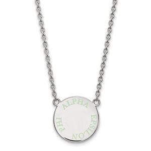 Sterling Rhodium-plate Alpha Epsilon Phi Text Small  Enamel Pendant 18" Necklace